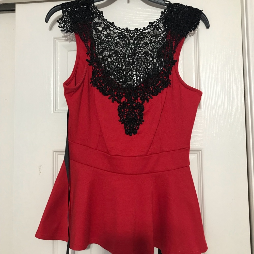 Red lace peplum shirt